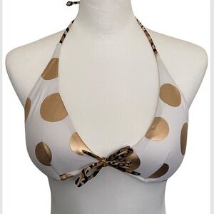NEW VICTORIA’S SECRET Gold Metallic Polka Dot Leopard Bikini Top Small